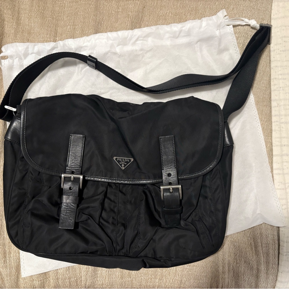Prada Classic Black Nylon Messenger Bag